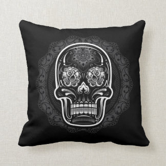 Day of the Dead Sugar Skull White Throw Pillow