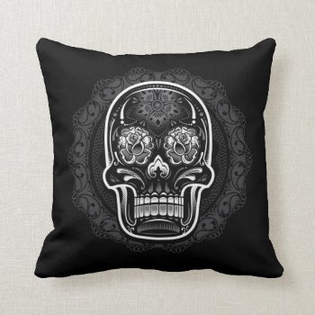 Day Of The Dead Sugar Skull White Throw Pillow by Brewerarts at Zazzle