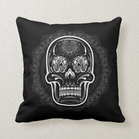 Day Of The Dead Sugar Skull White Throw Pillow