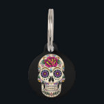 Day of the Dead Sugar Skull wit Rose Pet ID Tag<br><div class="desc">Sugar skulls are very trendy!  A colorful day of the dead sugar skull with pretty flowery details.  Gothic spooky skeleton imagery.  Great urban art.  Customize by adding text and/or changing the background color.     Day of the dead vector image extended license from Fotolia.com - © tairygreene - Fotolia.com.</div>