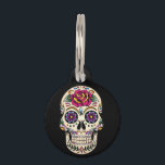 Day of the Dead Sugar Skull wit Rose Pet ID Tag<br><div class="desc">Sugar skulls are very trendy!  A colorful day of the dead sugar skull with pretty flowery details.  Gothic spooky skeleton imagery.  Great urban art.  Customize by adding text and/or changing the background color.     Day of the dead vector image extended license from Fotolia.com - © tairygreene - Fotolia.com.</div>