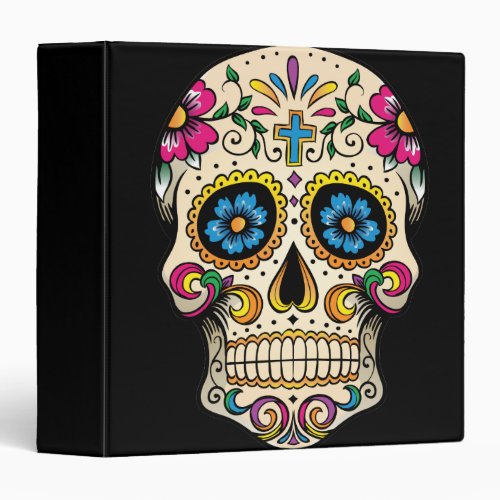 Day of the Dead Sugar Skull with Cross 3 Ring Binder