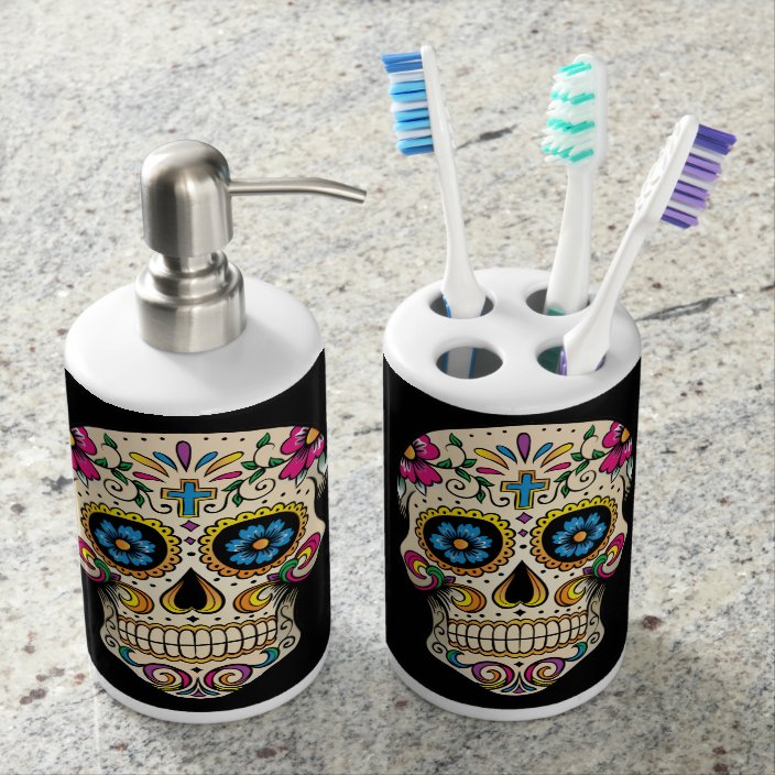 Day Of The Dead Sugar Skull With Cross Bathroom Set Zazzle Com