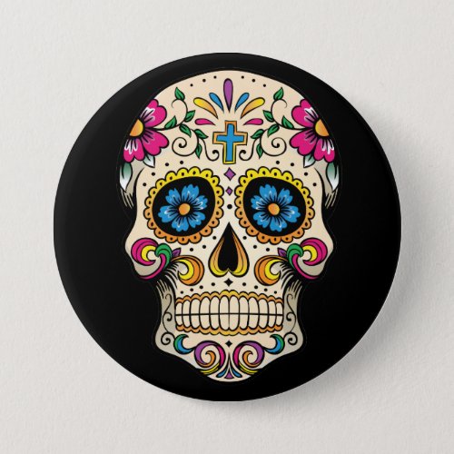 Day of the Dead Sugar Skull with Cross Button