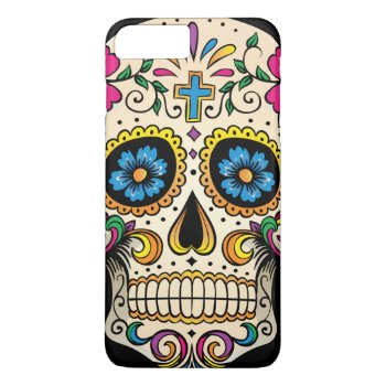 Day Of The Dead Sugar Skull With Cross Iphone 8 Plus/7 Plus Case by BlackBrookElectronic at Zazzle
