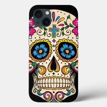 Day Of The Dead Sugar Skull With Cross Iphone 13 Case by BlackBrookElectronic at Zazzle