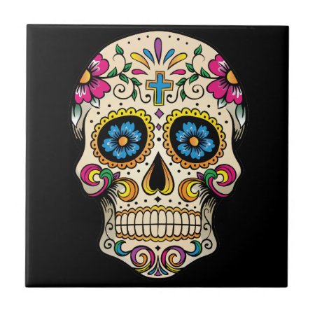 Day Of The Dead Sugar Skull With Cross Ceramic Tile