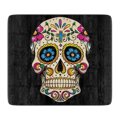 Day of the Dead Sugar Skull with Cross Cutting Board