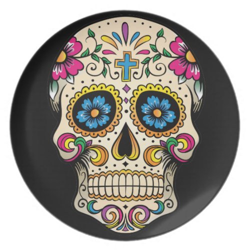 Day of the Dead Sugar Skull with Cross Dinner Plate