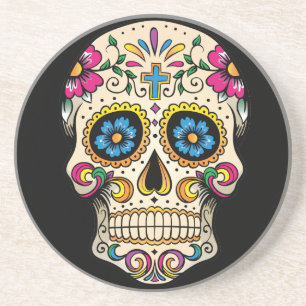 Day of the Dead Sugar Skull with Cross Drink Coaster