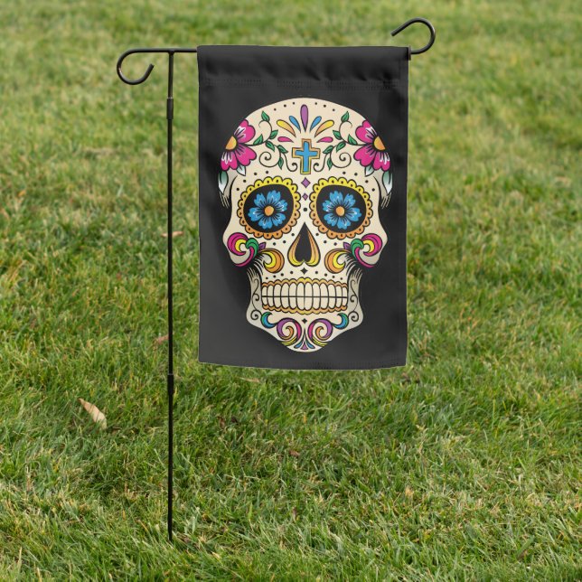 Day of the Dead Sugar Skull with Cross Garden Flag (In SItu)