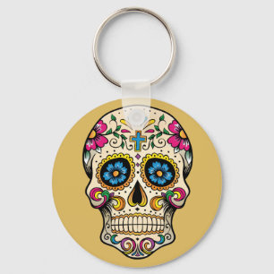 Day of the Dead Sugar Skull with Cross Keychain