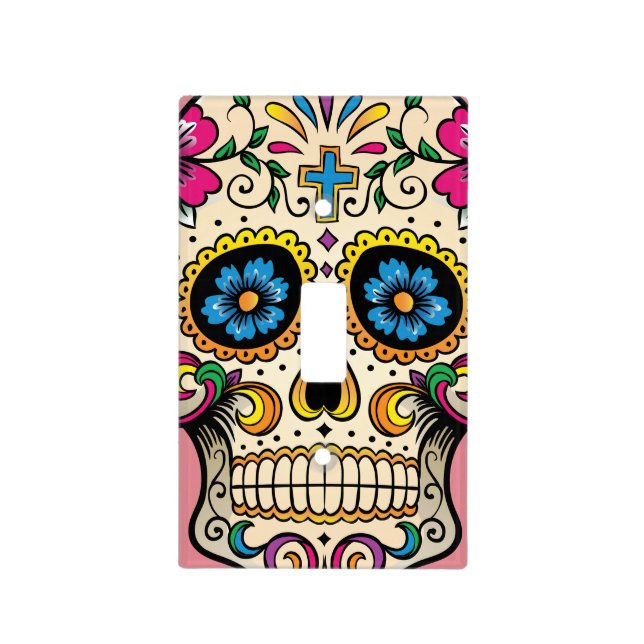 Day of the Dead Sugar Skull with Cross Light Switch Cover (Front)