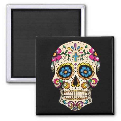 Day of the Dead Sugar Skull with Cross Magnet