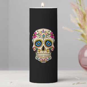 Day of the Dead Sugar Skull with Cross Pillar Candle