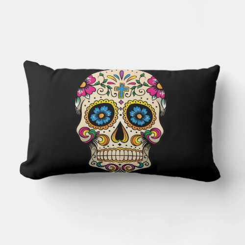 Day of the Dead Sugar Skull with Cross Pillow