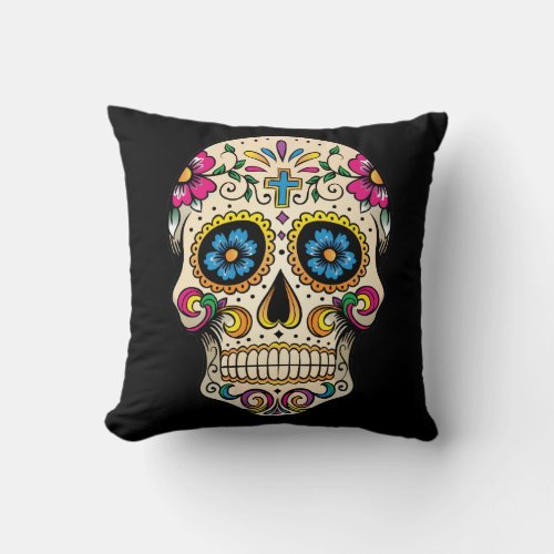 Day of the Dead Sugar Skull with Cross Pillow