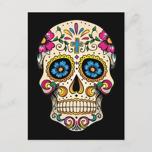 Day of the Dead Sugar Skull with Cross Postcard