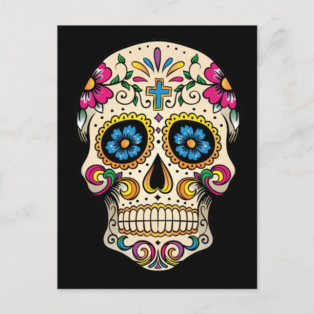 Day of the Dead Sugar Skull with Cross Postcard (Front)
