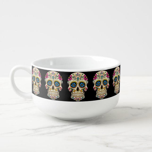 Day of the Dead Sugar Skull with Cross Soup Mug (Right)