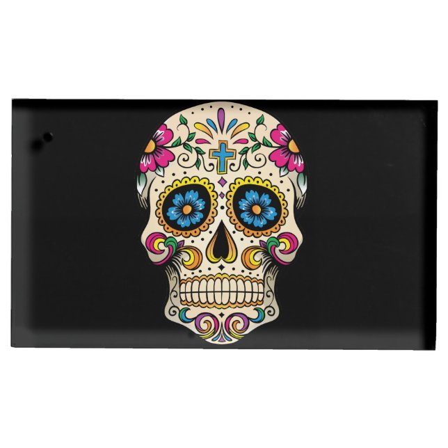 Day of the Dead Sugar Skull with Cross Table Card Holder (Front)