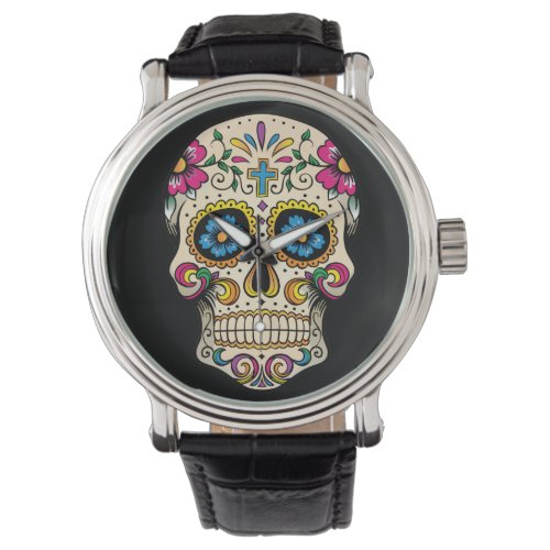 Day of the Dead Sugar Skull with Cross Watch