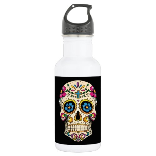 Day of the Dead Sugar Skull with Cross Water Bottle