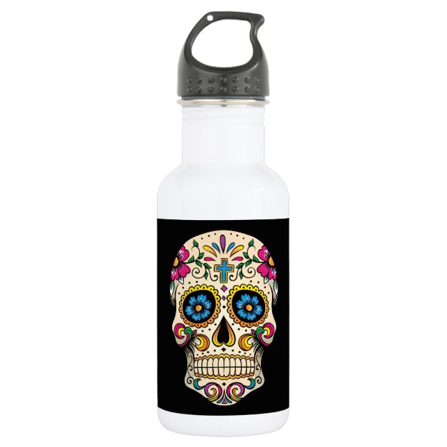 Day of the Dead Sugar Skull with Cross Water Bottle (Front)