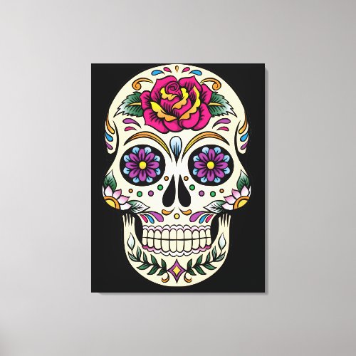 Day of the Dead Sugar Skull with Rose Canvas Print