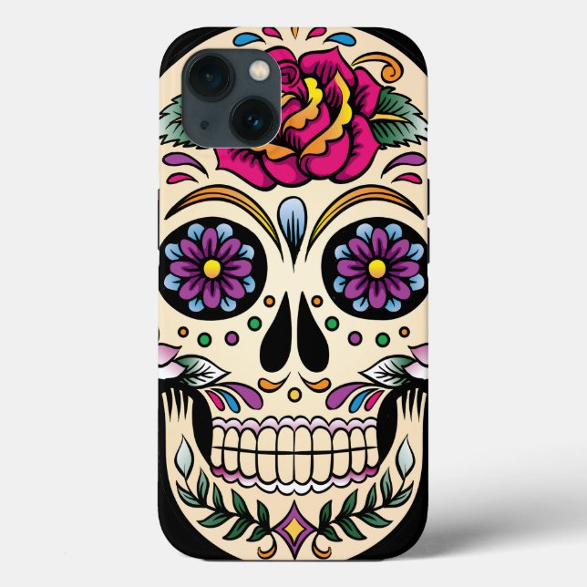 Day of the Dead Sugar Skull with Rose Case-Mate iPhone Case (Back)