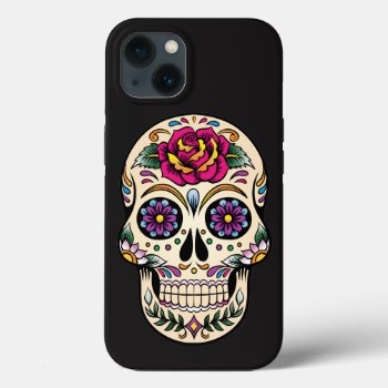 Day Of The Dead Sugar Skull With Rose Iphone 13 Case by BlackBrookElectronic at Zazzle