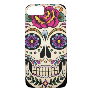 Day Of The Dead Sugar Skull With Rose Iphone 8/7 Case by BlackBrookElectronic at Zazzle