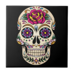 Day Of The Dead Sugar Skull With Rose Ceramic Tile at Zazzle
