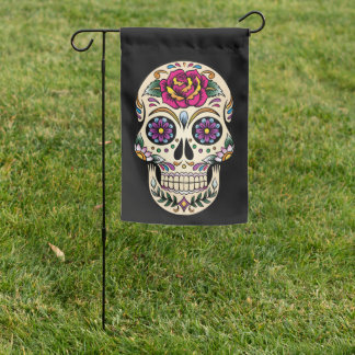 Day of the Dead Sugar Skull with Rose Garden Flag