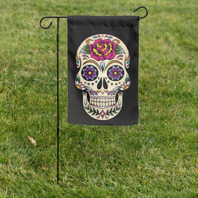 Day of the Dead Sugar Skull with Rose Garden Flag (In SItu)