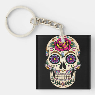 Day of the Dead Sugar Skull with Rose Keychain