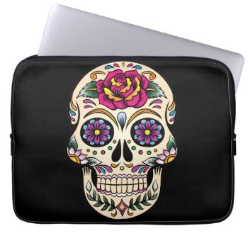 Day Of The Dead Sugar Skull With Rose Laptop Sleeve by BlackBrookElectronic at Zazzle