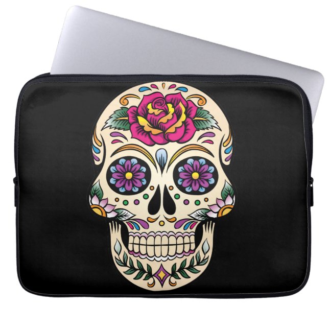 Day of the Dead Sugar Skull with Rose Laptop Sleeve (Front)