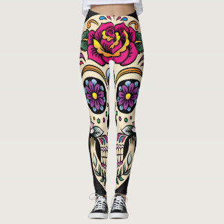 Day of the Dead Sugar Skull with Rose Leggings
