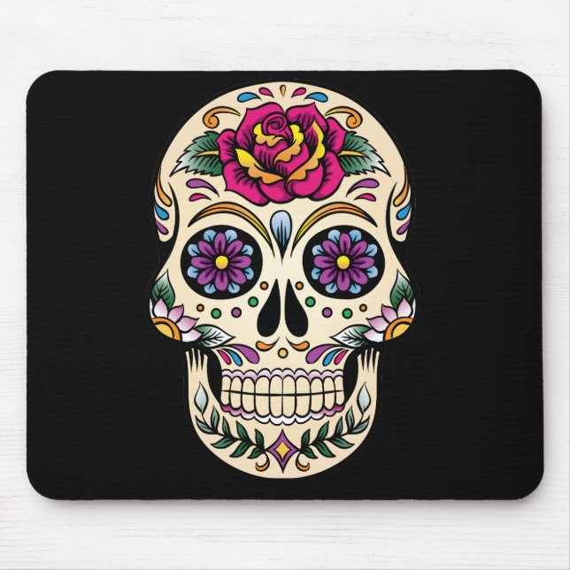 Day of the Dead Sugar Skull with Rose Mouse Pad (Front)
