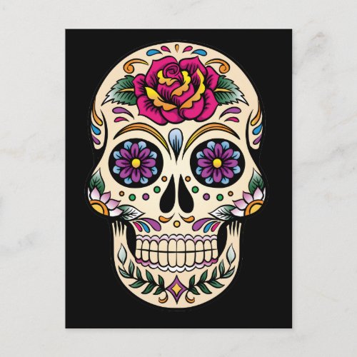 Day of the Dead Sugar Skull with Rose Postcard