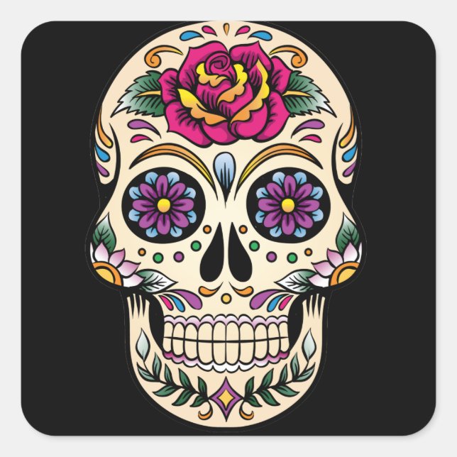 Day of the Dead Sugar Skull with Rose Sticker (Front)