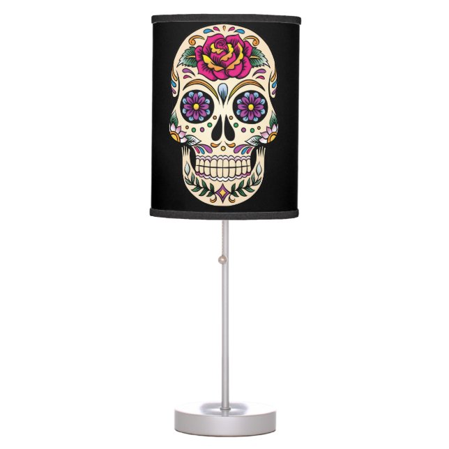 Day of the Dead Sugar Skull with Rose Table Lamp (Front)