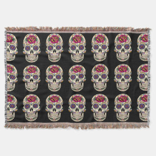 Day of the Dead Sugar Skull with Rose Throw Blanket