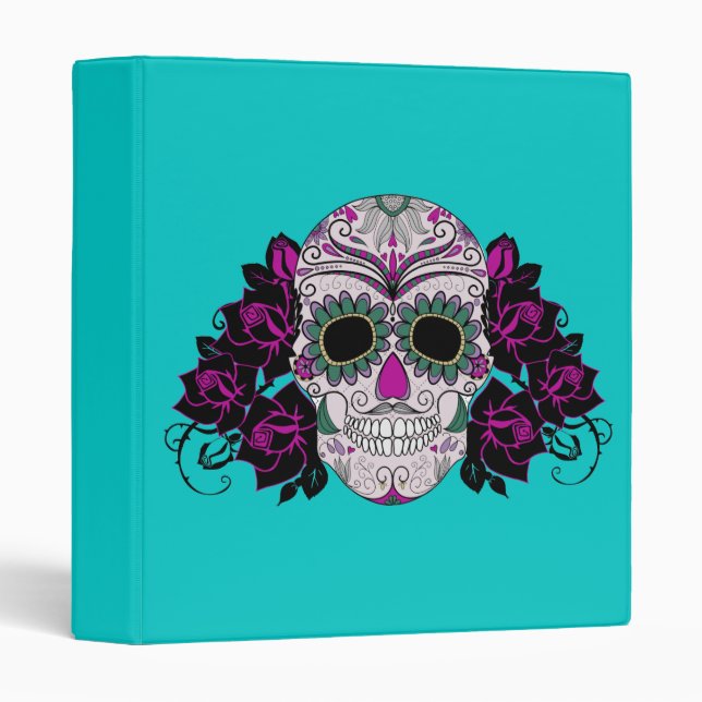 Day of the Dead Sugar Skull with Roses 3 Ring Binder (Front/Spine)