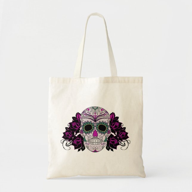 Day of the Dead Sugar Skull with Roses Tote Bag (Front)