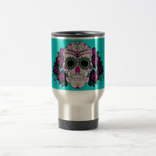 Day of the Dead Sugar Skull with Roses Travel Mug