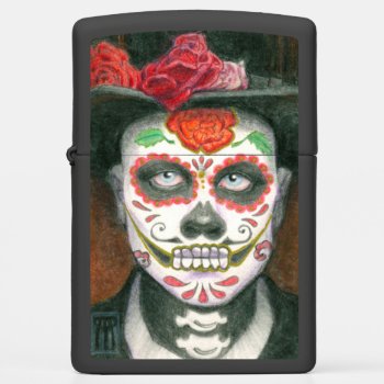 Day Of The Dead Sugar Skull With Top Hat Zippo Lighter by RantingCentaur at Zazzle