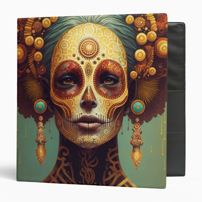 Day Of The Dead Sugar Skull Woman 3 Ring Binder (Front/Inside)