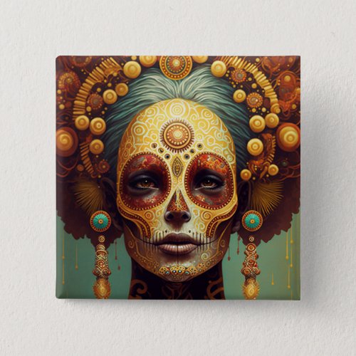 Day Of The Dead Sugar Skull Woman Button